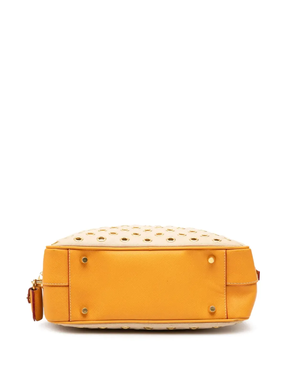 Prada Pre-Owned ビンテージ 小型サフィアノ トリム キャンバス グロメット バウレット バッグ - 画像4