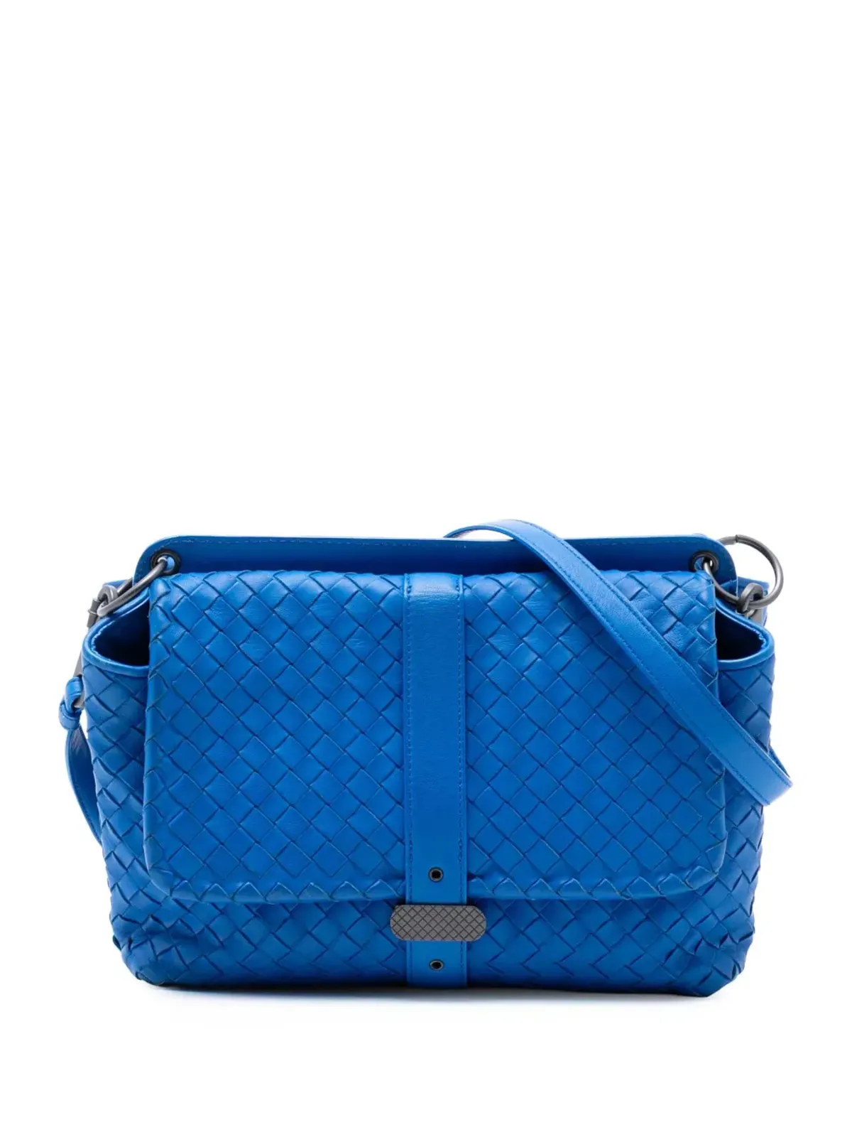 Bottega Veneta ビンテージ 2012-2025 Nappa Intrecciato ダブルサイドフラップ クロスボディバッグ ブルー - 画像1