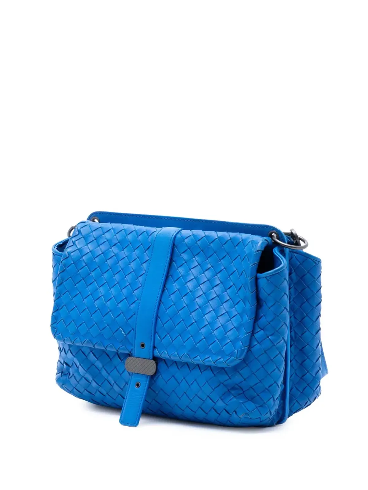 Bottega Veneta ビンテージ 2012-2025 Nappa Intrecciato ダブルサイドフラップ クロスボディバッグ ブルー - 画像3