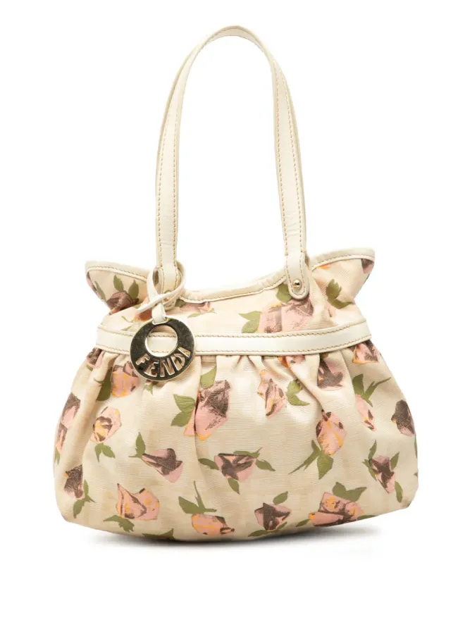 Fendi Pre-Owned Fendi ミニZucca キャンバス ローズプリント ハンドバッグ ブラウンの商品画像