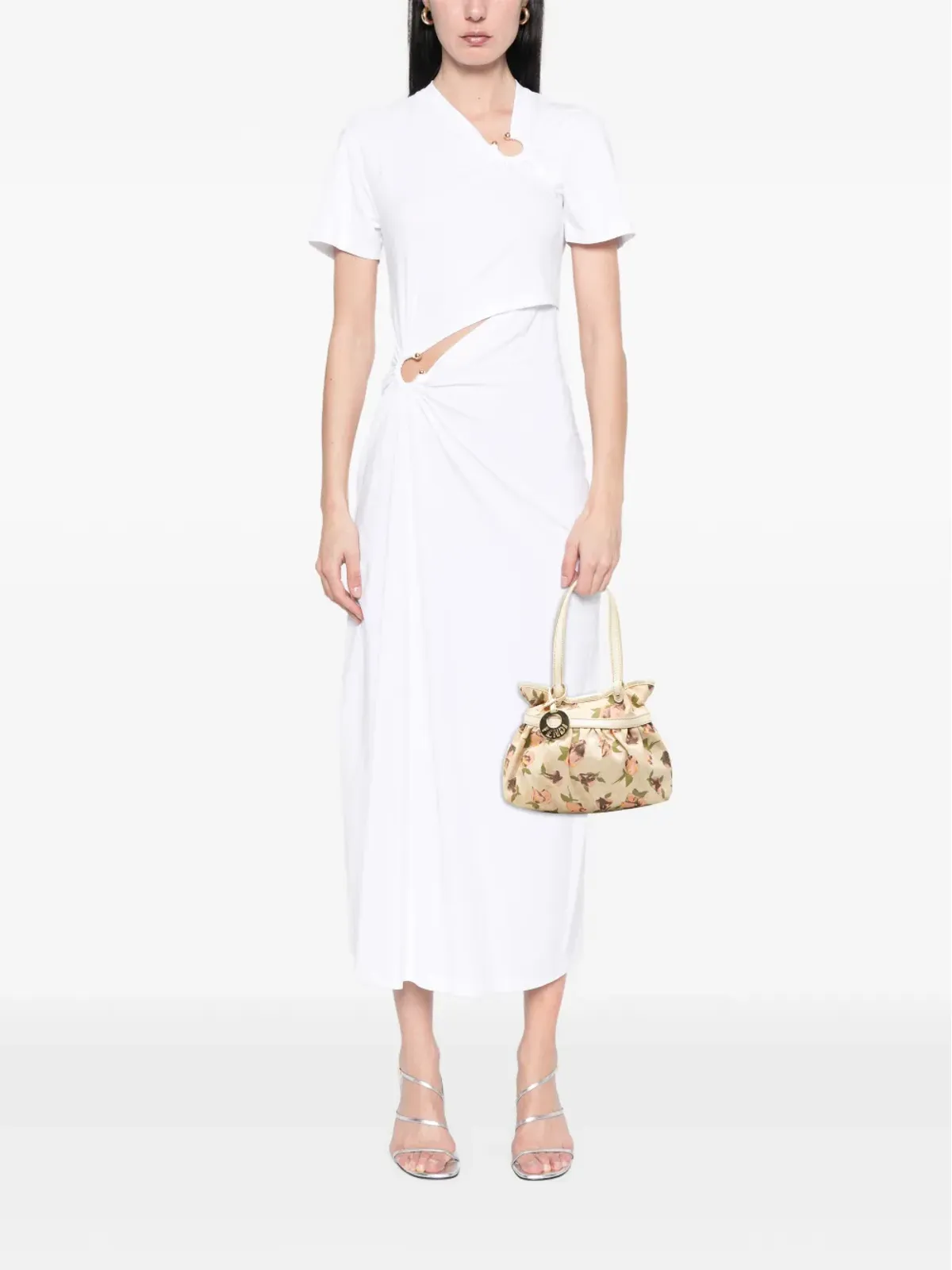 Fendi ミニZucca キャンバス ローズプリント ハンドバッグ ブラウン - 画像2