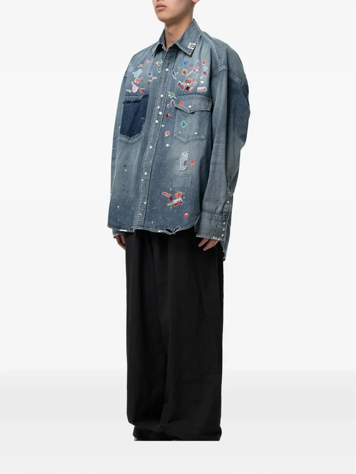 Maison MIHARA YASUHIRO ステッカープリント デニムシャツ - 画像3