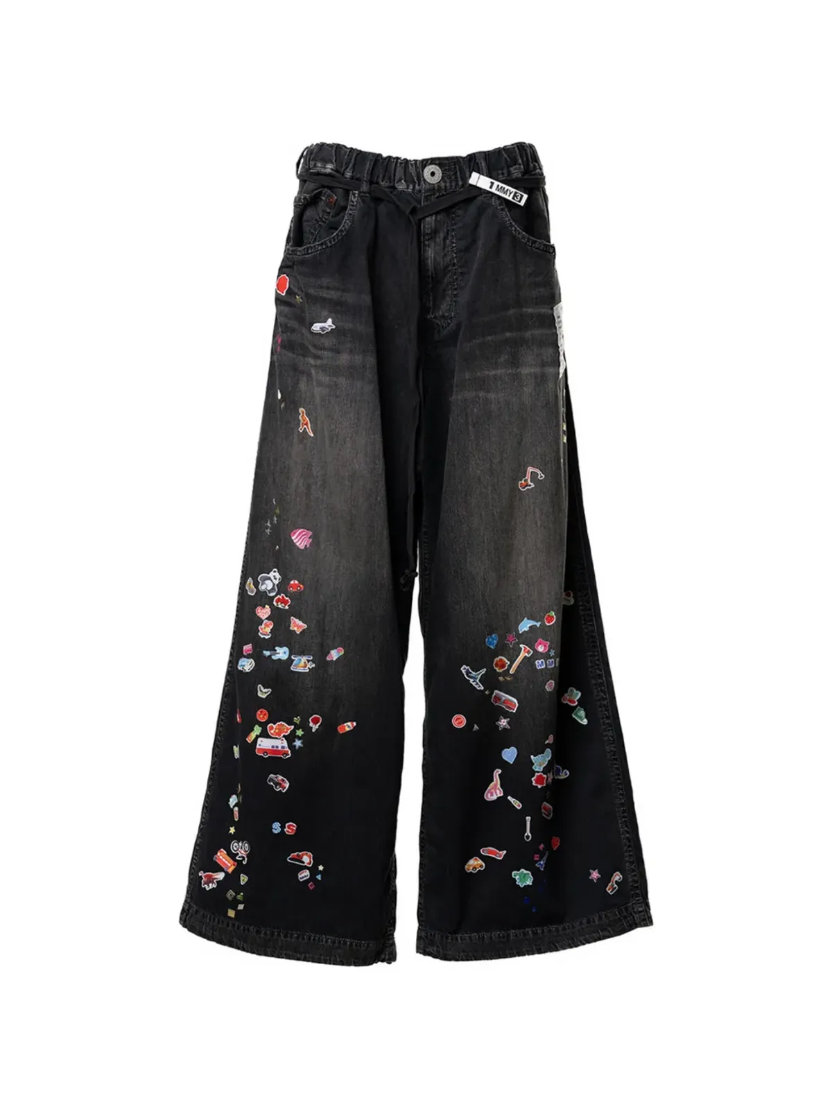 Maison MIHARA YASUHIRO sticker printed wide-leg jeans - Black - 画像1
