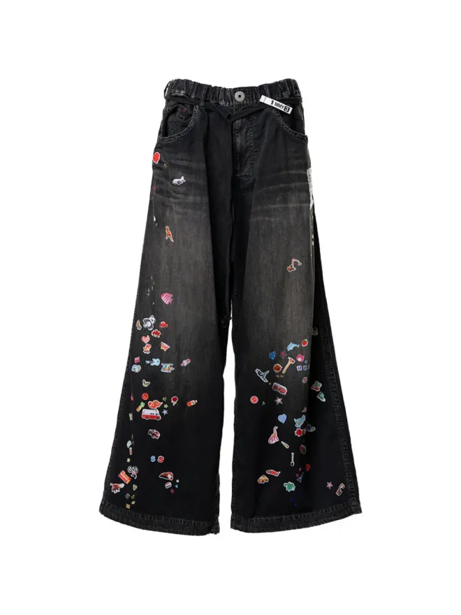 Maison MIHARA YASUHIRO Maison MIHARA YASUHIRO sticker printed wide-leg jeans - Blackの商品画像