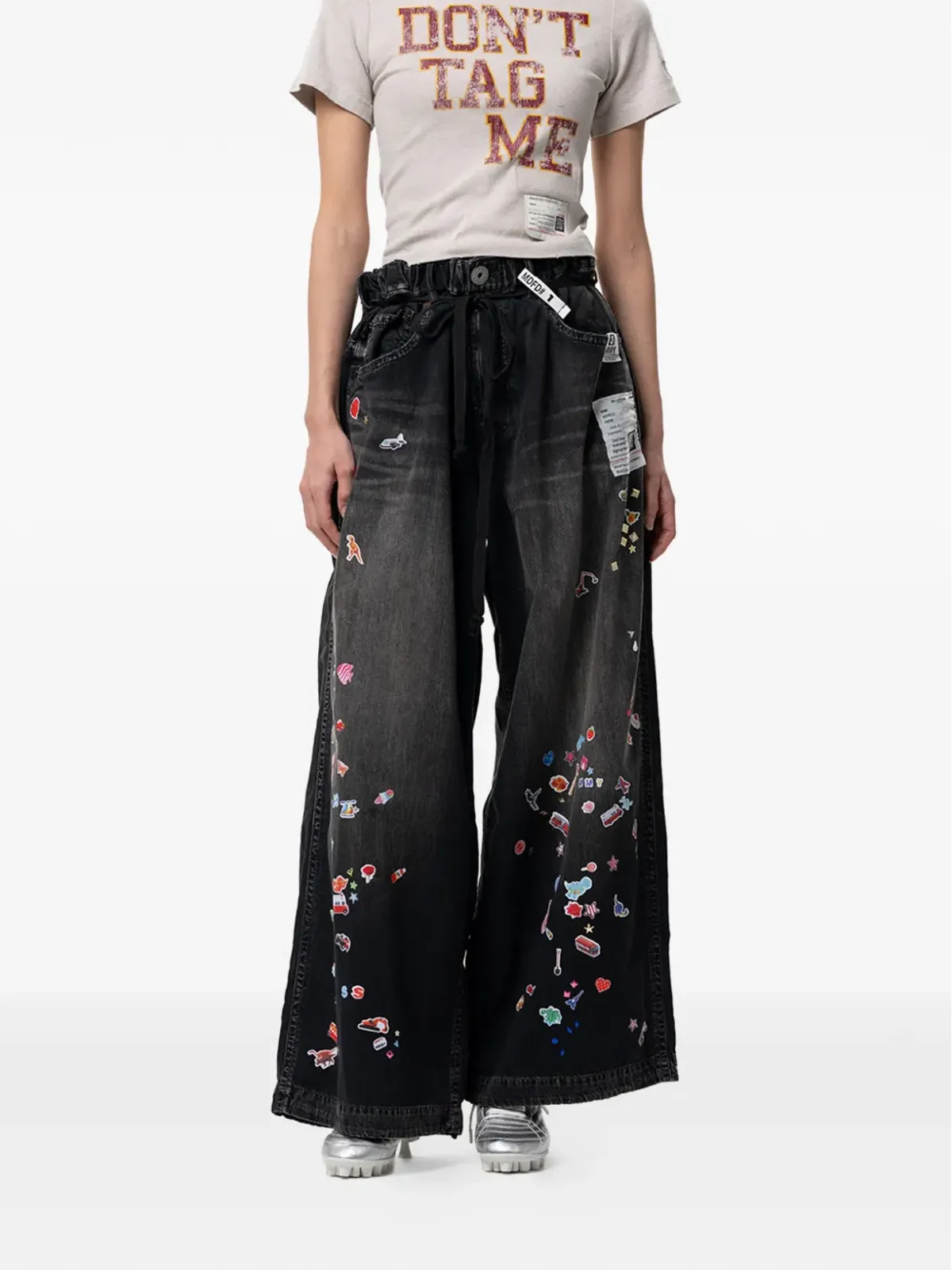 Maison MIHARA YASUHIRO sticker printed wide-leg jeans - Black - 画像2