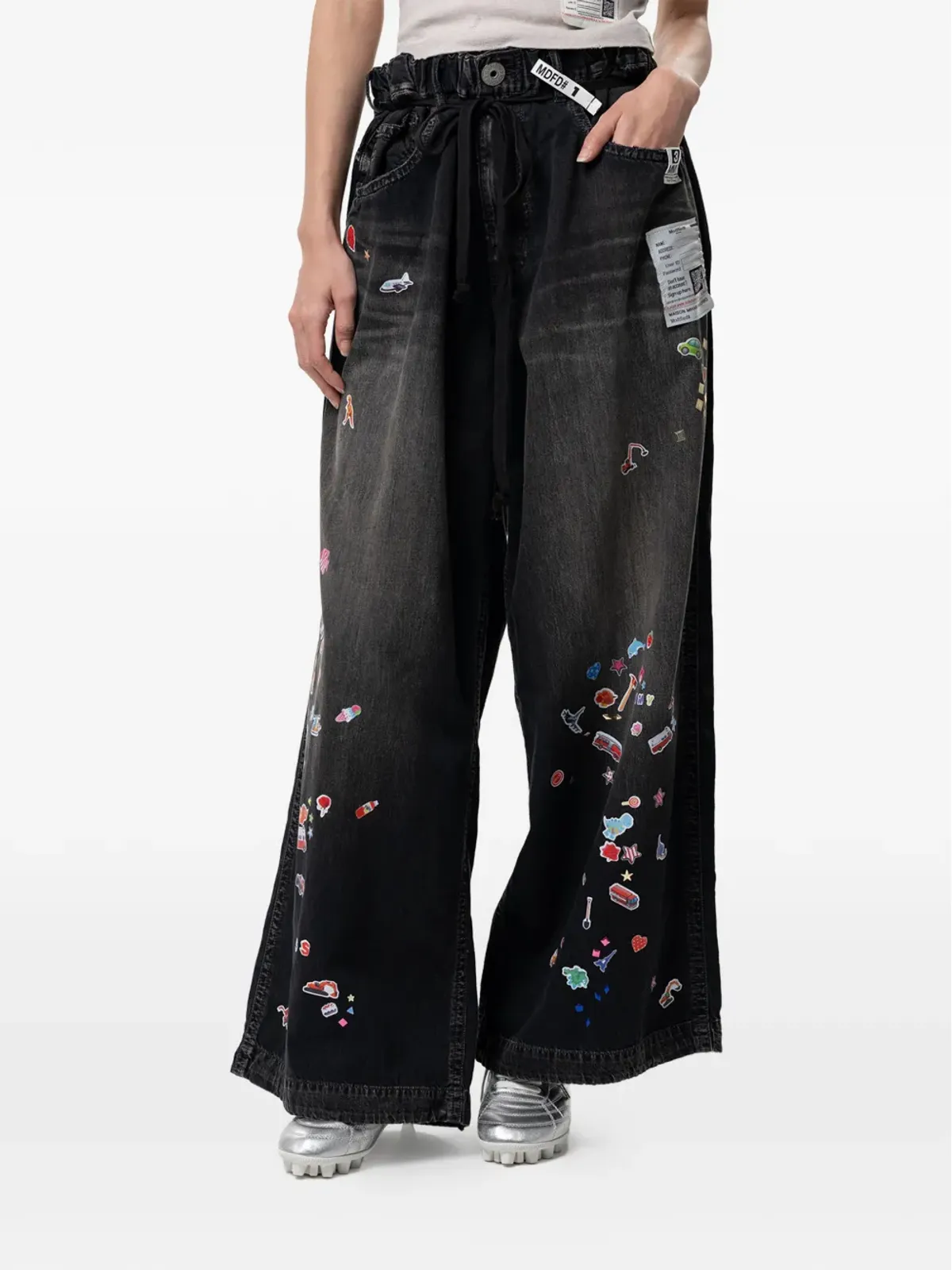 Maison MIHARA YASUHIRO sticker printed wide-leg jeans - Black - 画像3