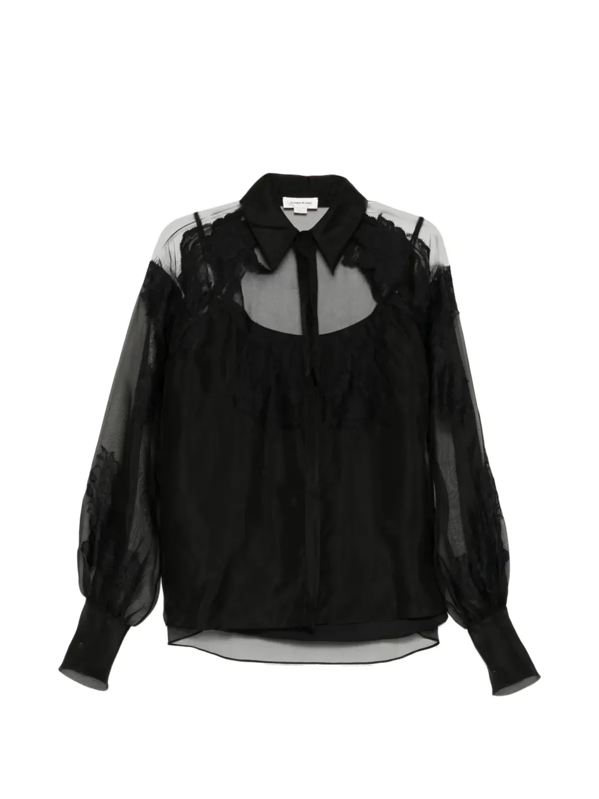 Zuhair Murad レースアップリケ入りオーガンザシャツ - 画像1
