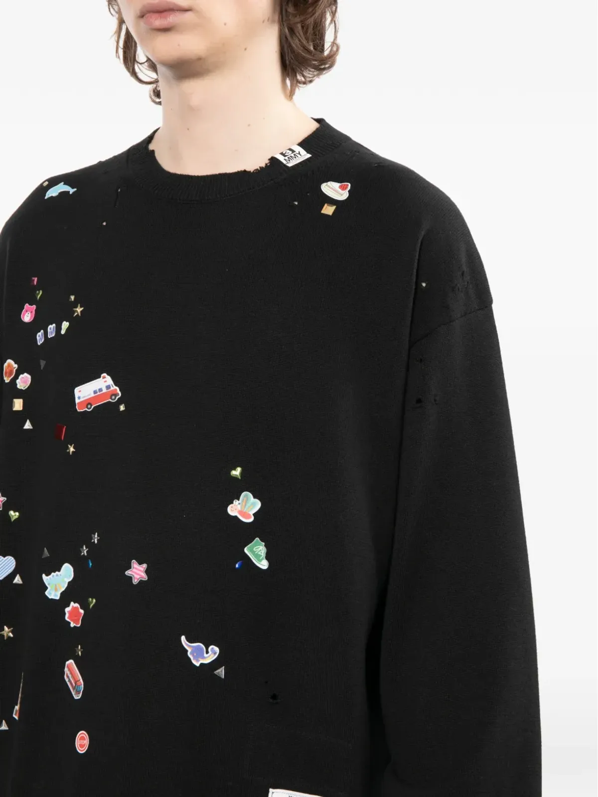 Maison MIHARA YASUHIRO graphic-appliqué sweater - Black - 画像5