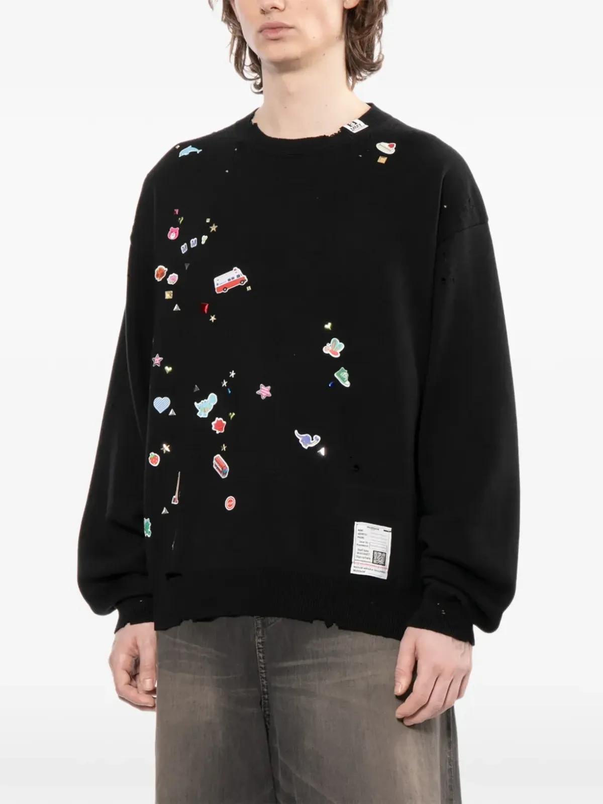 Maison MIHARA YASUHIRO graphic-appliqué sweater - Black - 画像3