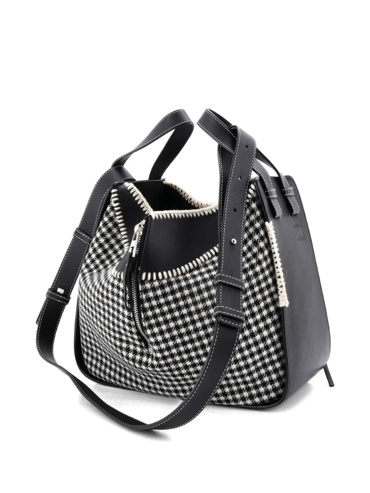 Loewe Pre-Owned ハモックバッグ レザー＆ツイード サッチェル - ブラック - 画像3