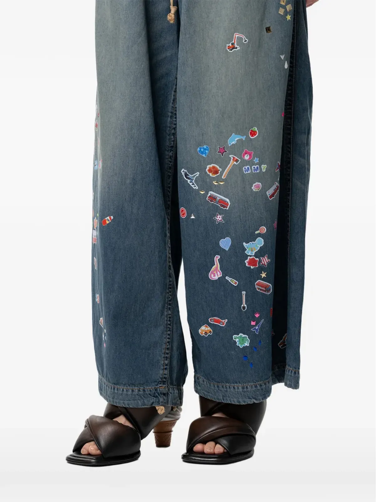 Maison MIHARA YASUHIRO ステッカー付きワイドレッグジーンズ - Blue - 画像5