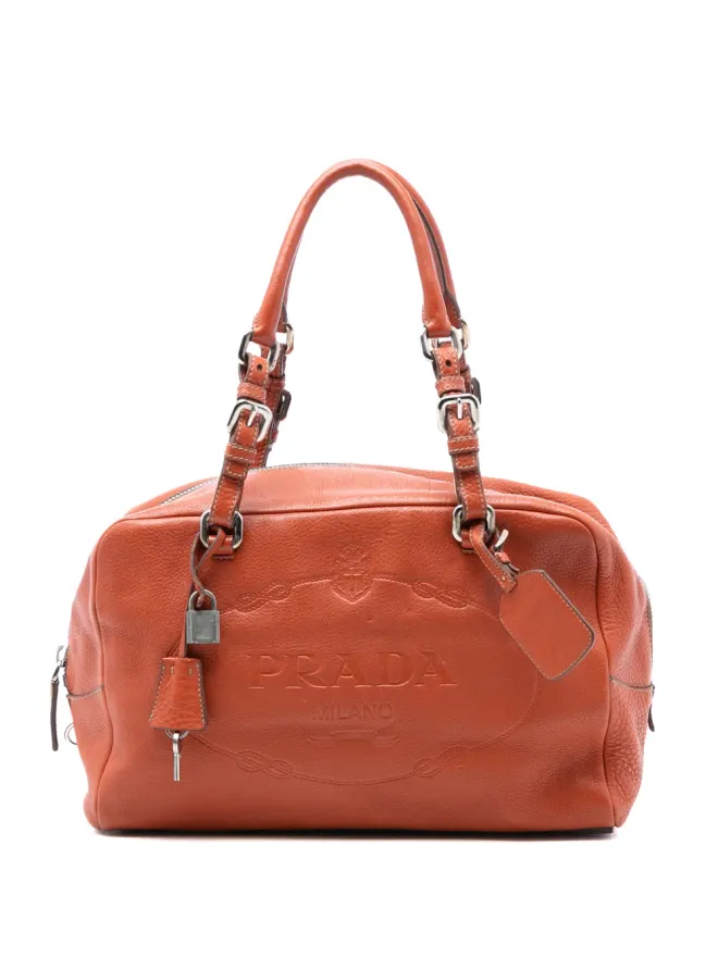 Prada Pre-Owned Prada Pre-Owned Vitello Daino エンボス ロゴ バウレット ハンドバッグ - レッドの商品画像