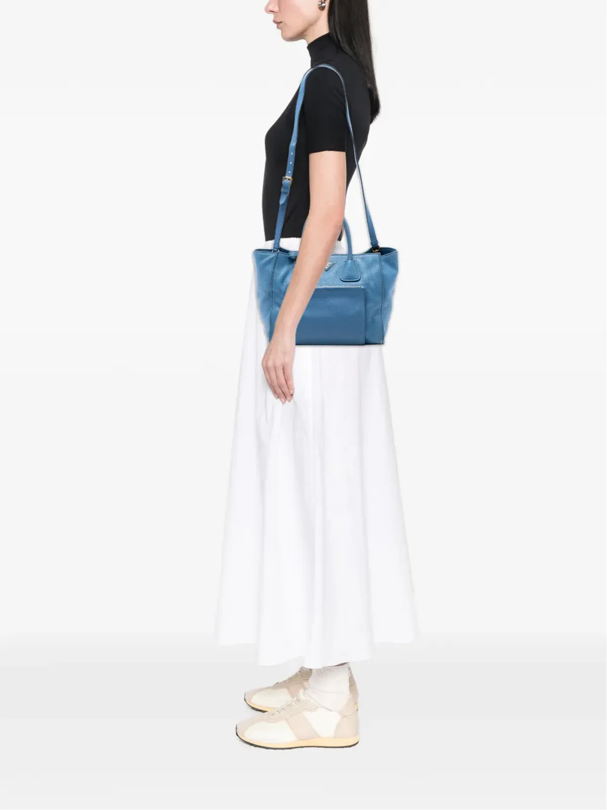 Prada Pre-Owned Vitello Daino フロントポケット付きオープン・コンバーチブル・トートサッチェル（ブルー） - 画像2