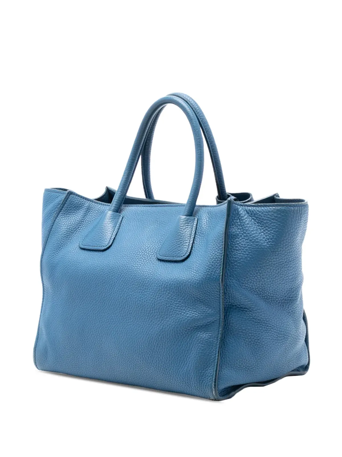 Prada Pre-Owned Vitello Daino フロントポケット付きオープン・コンバーチブル・トートサッチェル（ブルー） - 画像3