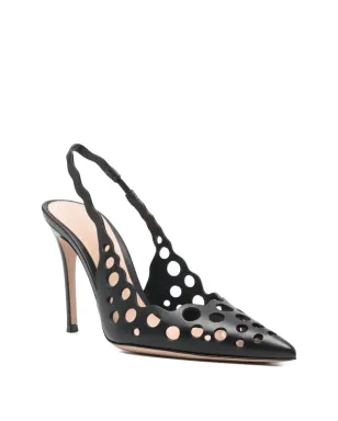 Gianvito Rossi レーザーカット・スリングバック・ヒールパンプス - ブラック - サムネイル2