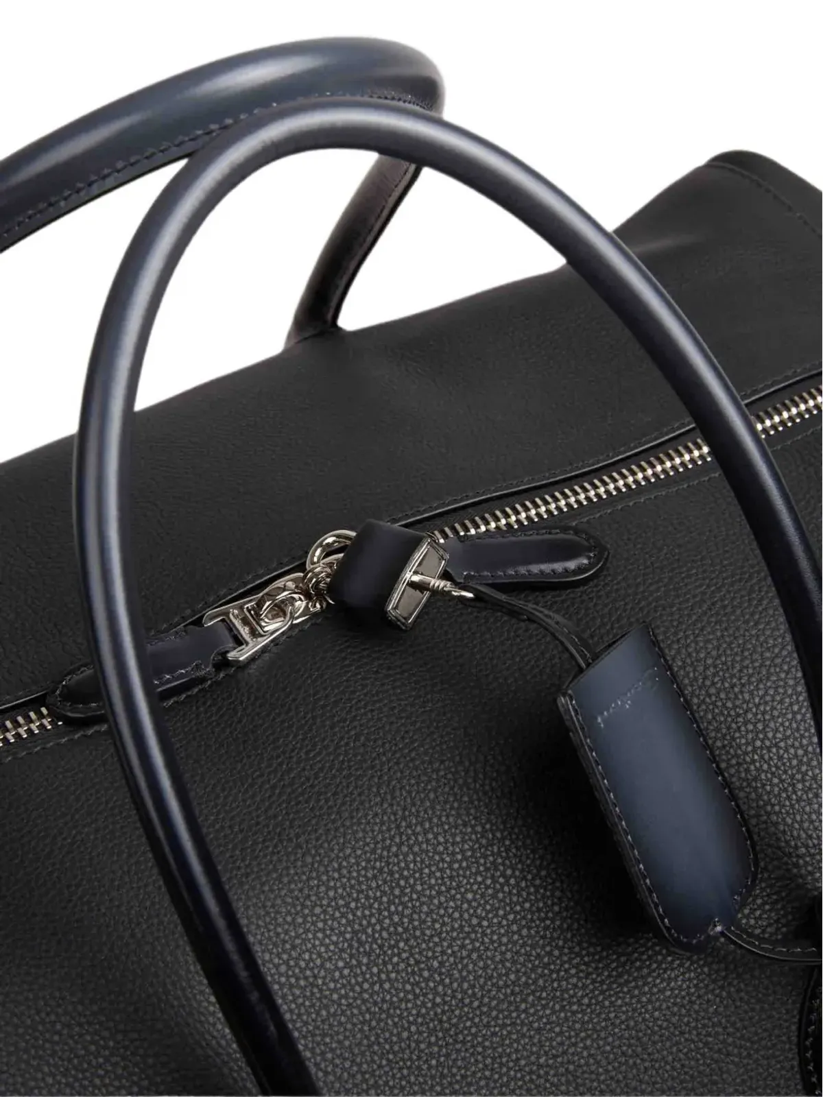 Santoni ダブルジップ レザー トートバッグ ブラック - 画像5