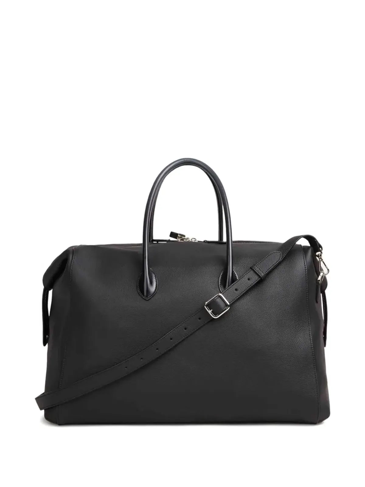 Santoni ダブルジップ レザー トートバッグ ブラック - 画像2