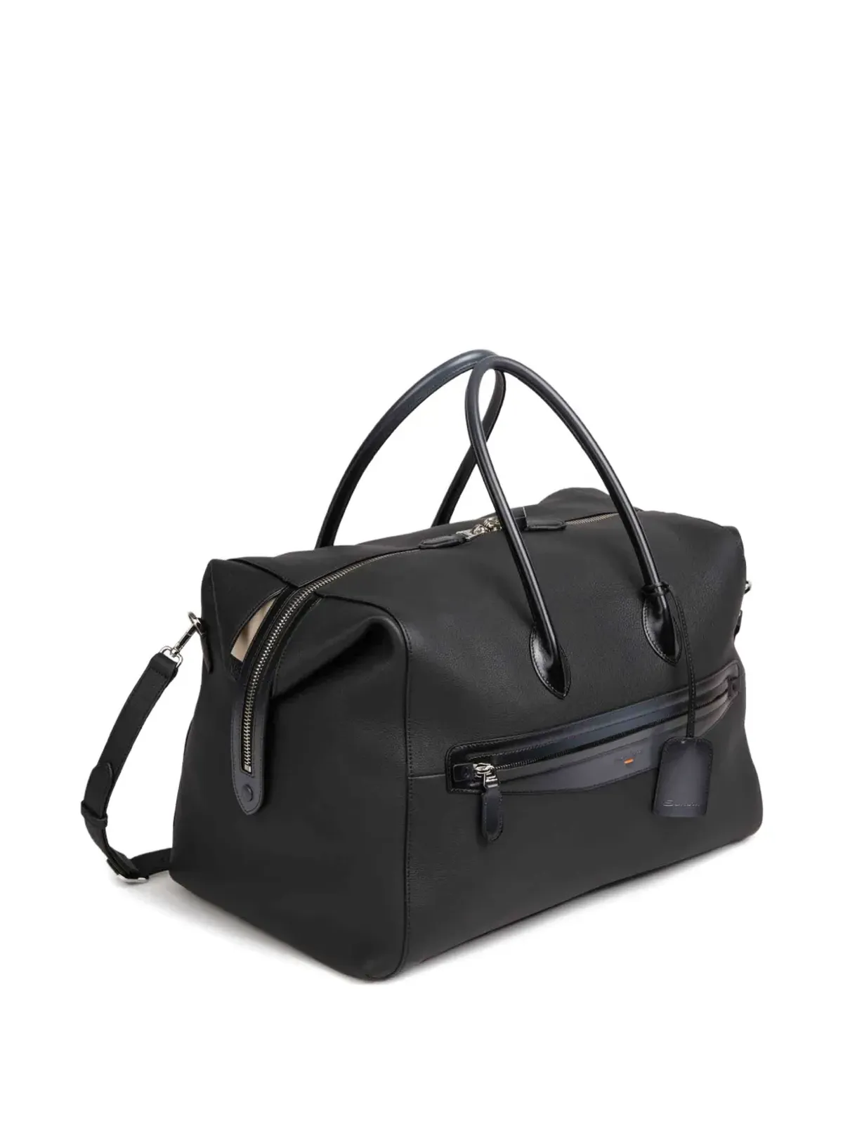 Santoni ダブルジップ レザー トートバッグ ブラック - 画像3