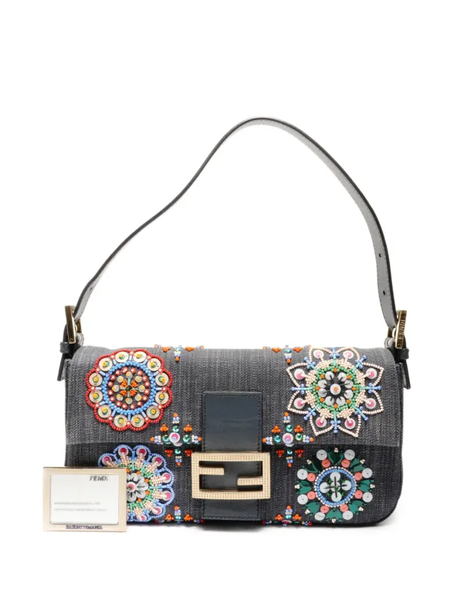 Fendi Pre-Owned Fendi ビンテージ Mamma Baguette ビーズ装飾ショルダーバッグ ブルーの商品画像