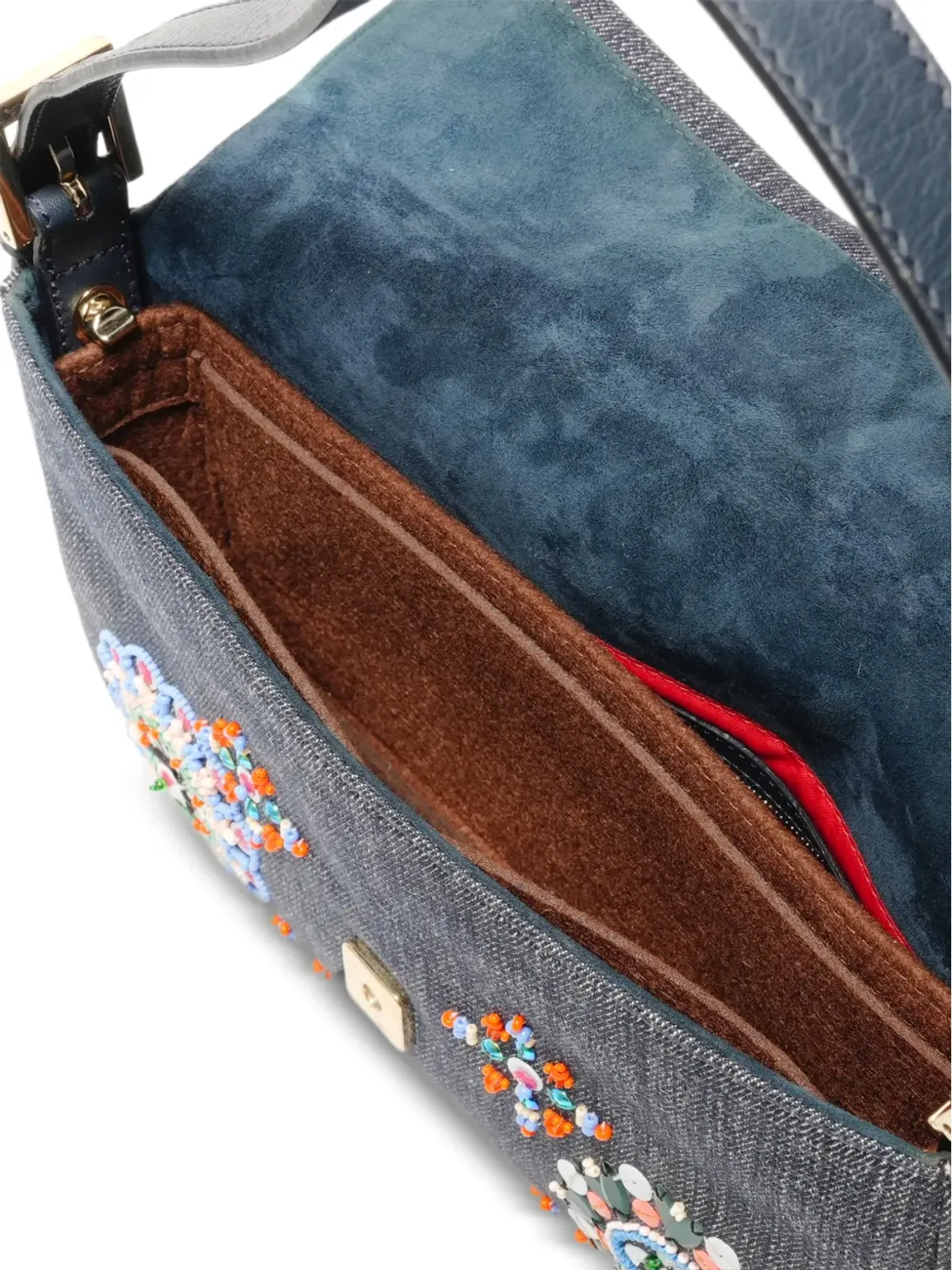 Fendi ビンテージ Mamma Baguette ビーズ装飾ショルダーバッグ ブルー - 画像5