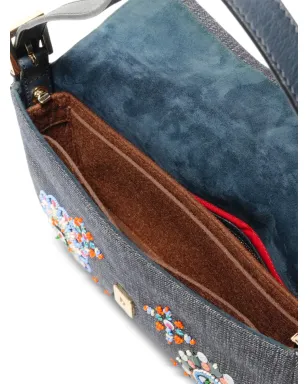 Fendi ビンテージ Mamma Baguette ビーズ装飾ショルダーバッグ ブルー - サムネイル5