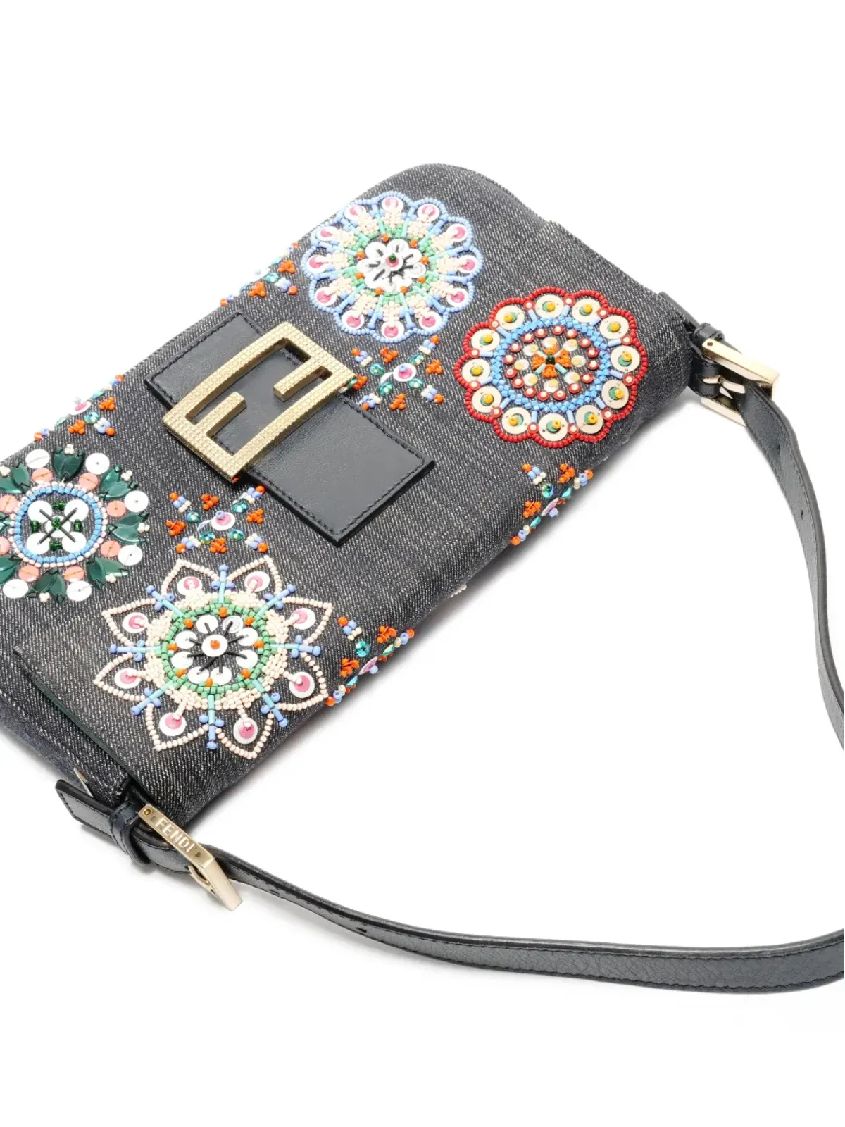 Fendi ビンテージ Mamma Baguette ビーズ装飾ショルダーバッグ ブルー - 画像4