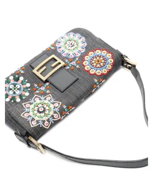 Fendi ビンテージ Mamma Baguette ビーズ装飾ショルダーバッグ ブルー - サムネイル4