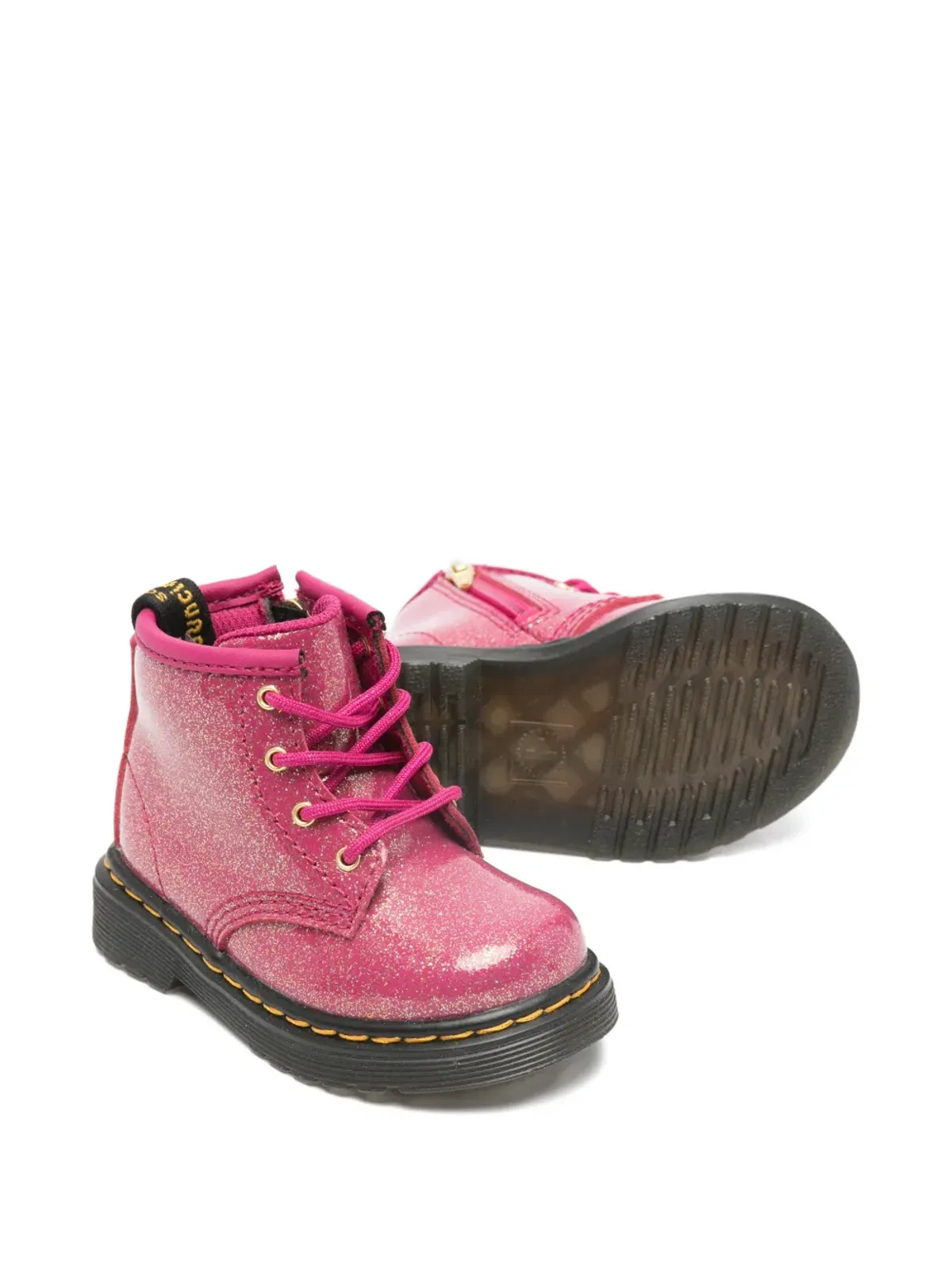 Dr. Martens Kids グリッター仕上げ レースアップ ブーツ（ピンク） - 画像2