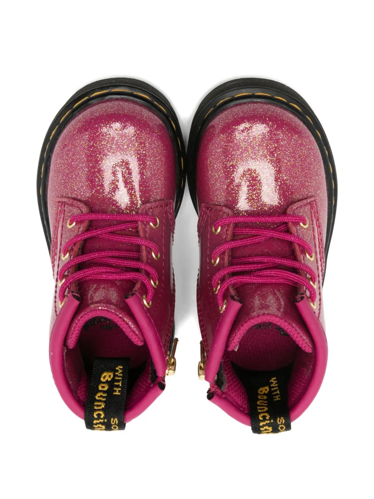 Dr. Martens Kids グリッター仕上げ レースアップ ブーツ（ピンク） - 画像3
