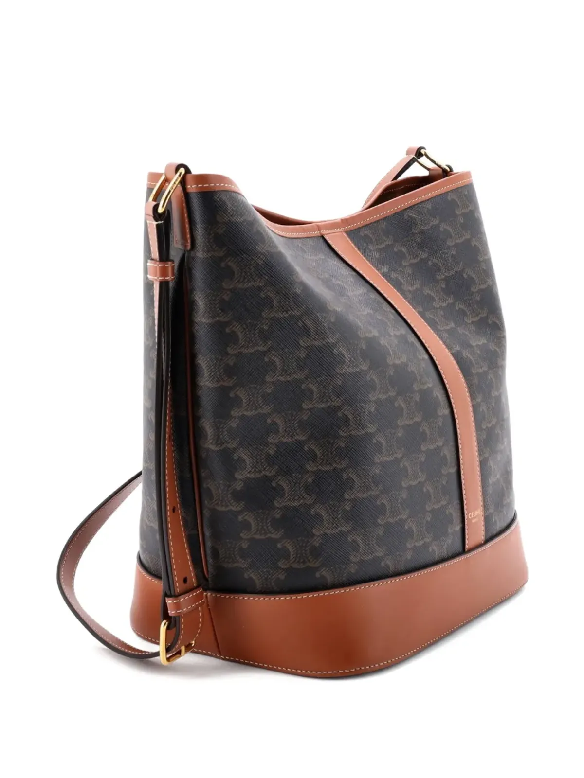 Celine Pre-Owned Triomphe コーテッドキャンバス ミディ バケットバッグ - 画像3