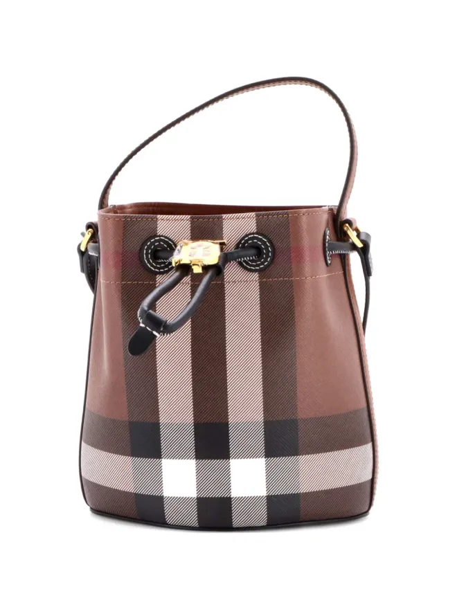 Burberry Pre-Owned Burberry Pre-Owned TB Drawstring Check E-Canvas Mini バケットバッグ - ブラウンの商品画像