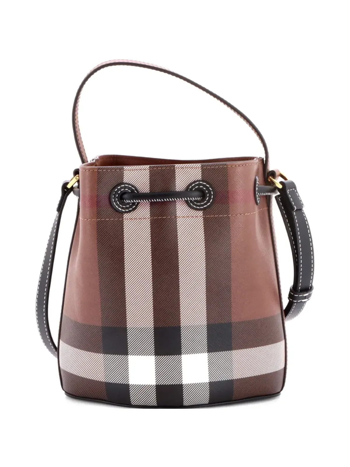 Burberry Pre-Owned TB Drawstring Check E-Canvas Mini バケットバッグ - ブラウン - 画像2