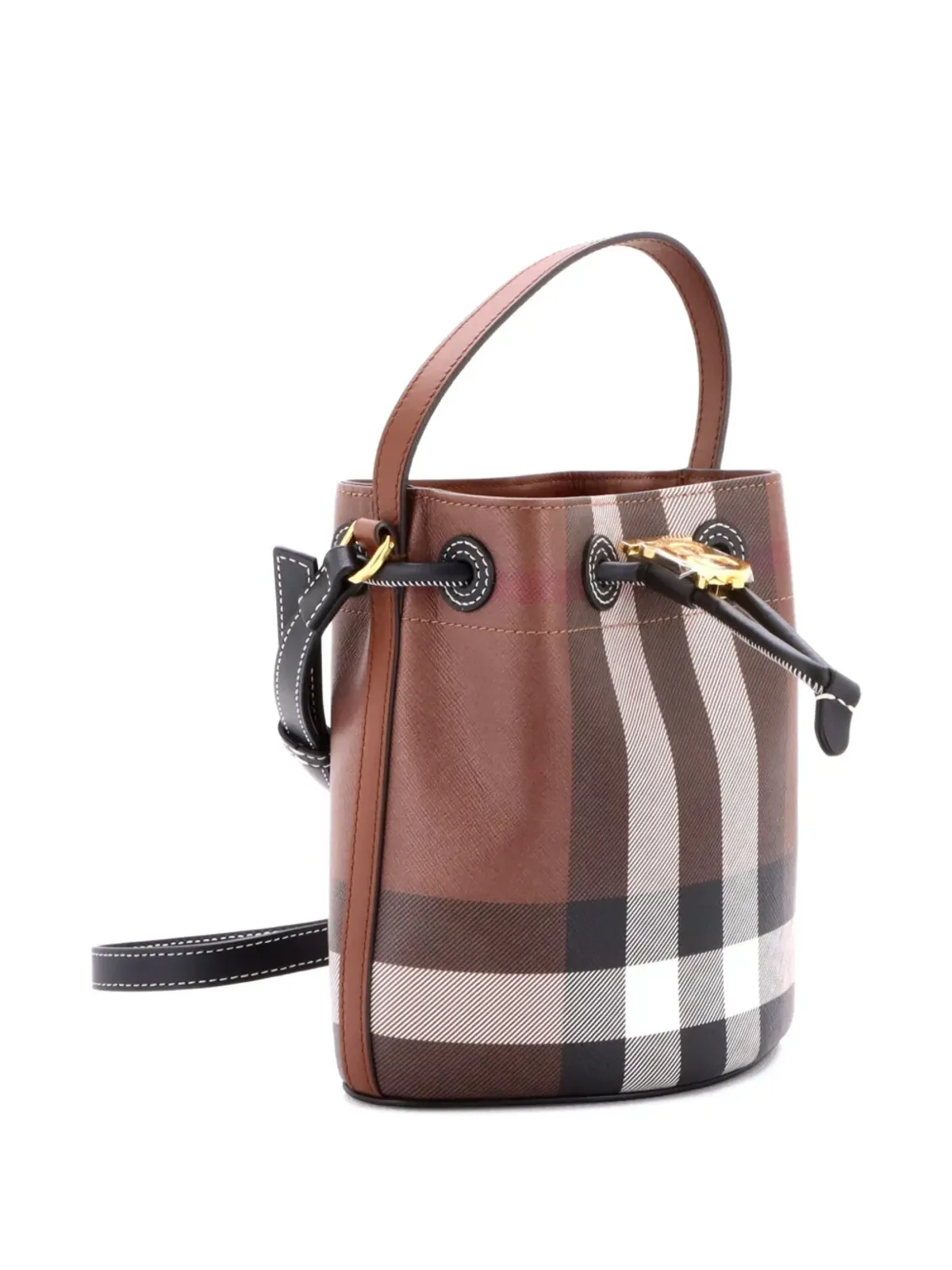 Burberry Pre-Owned TB Drawstring Check E-Canvas Mini バケットバッグ - ブラウン - 画像3