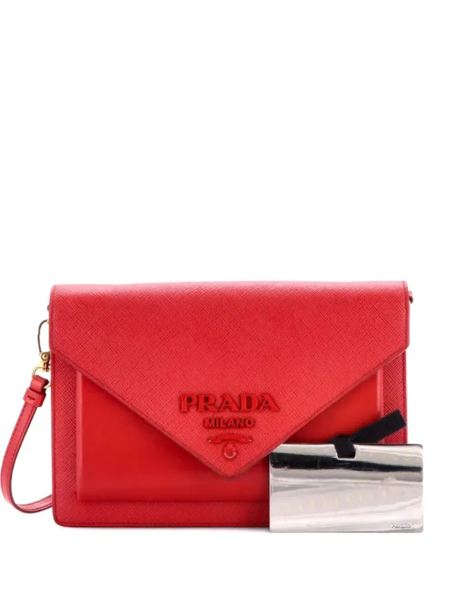 Prada Pre-Owned Prada Pre-Owned モノクローム エンベロープ サフィアーノ ミニ カーフ クロスボディバッグの商品画像