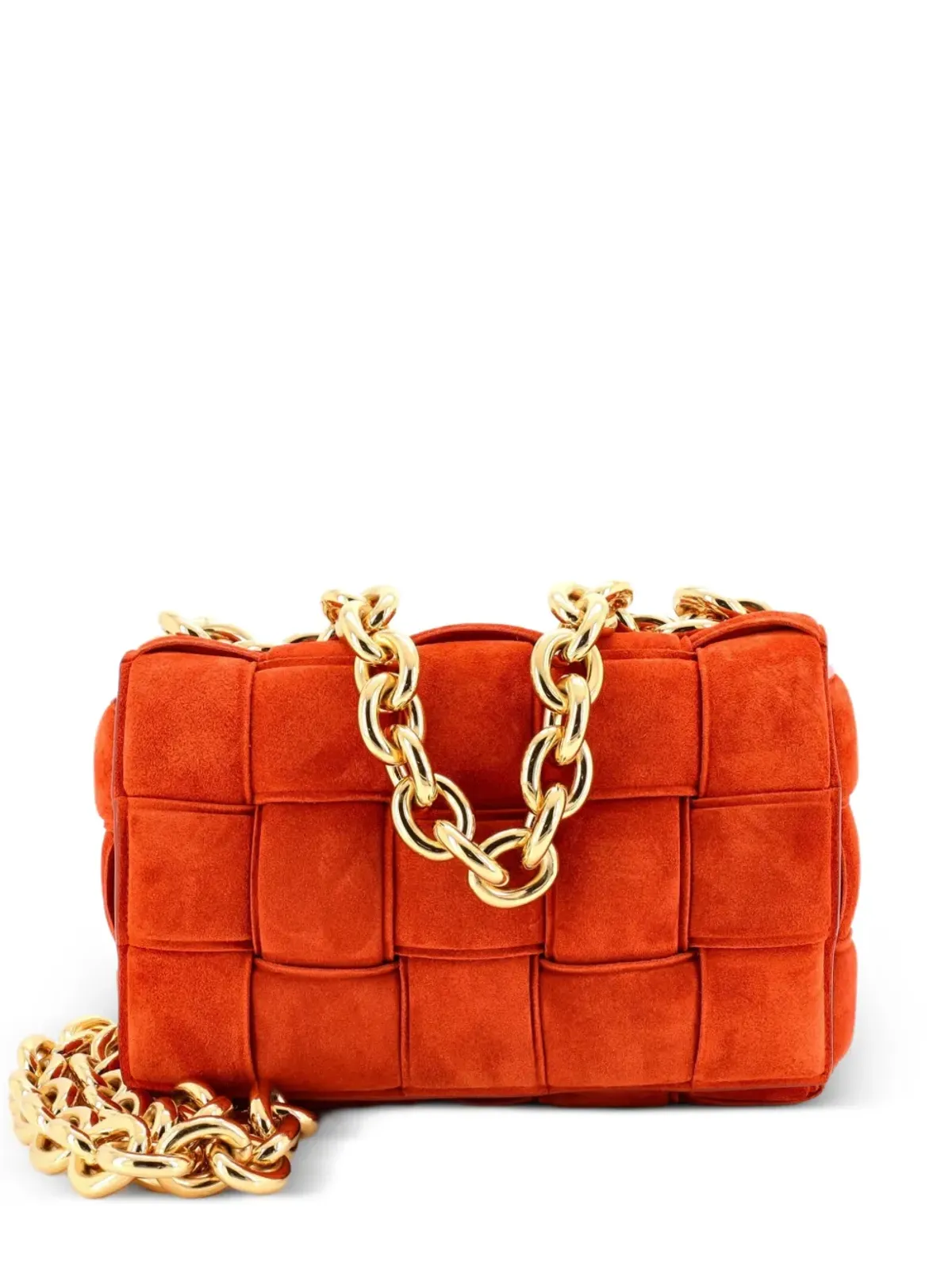 Bottega Veneta ビンテージ カセットチェーン付き Maxi イントレチャート スエード クロスボディバッグ - オレンジ - 画像1
