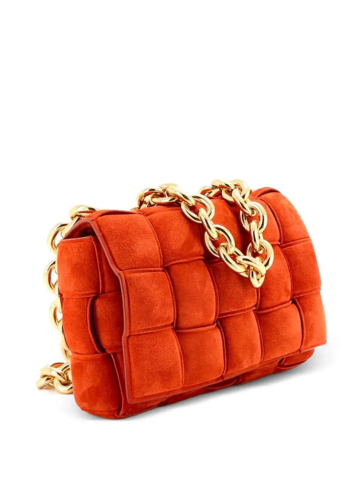 Bottega Veneta ビンテージ カセットチェーン付き Maxi イントレチャート スエード クロスボディバッグ - オレンジ - 画像2