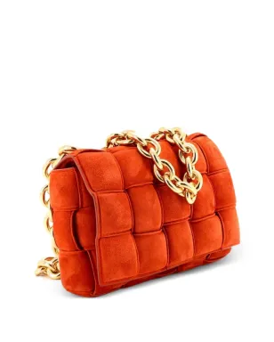Bottega Veneta ビンテージ カセットチェーン付き Maxi イントレチャート スエード クロスボディバッグ - オレンジ - サムネイル2