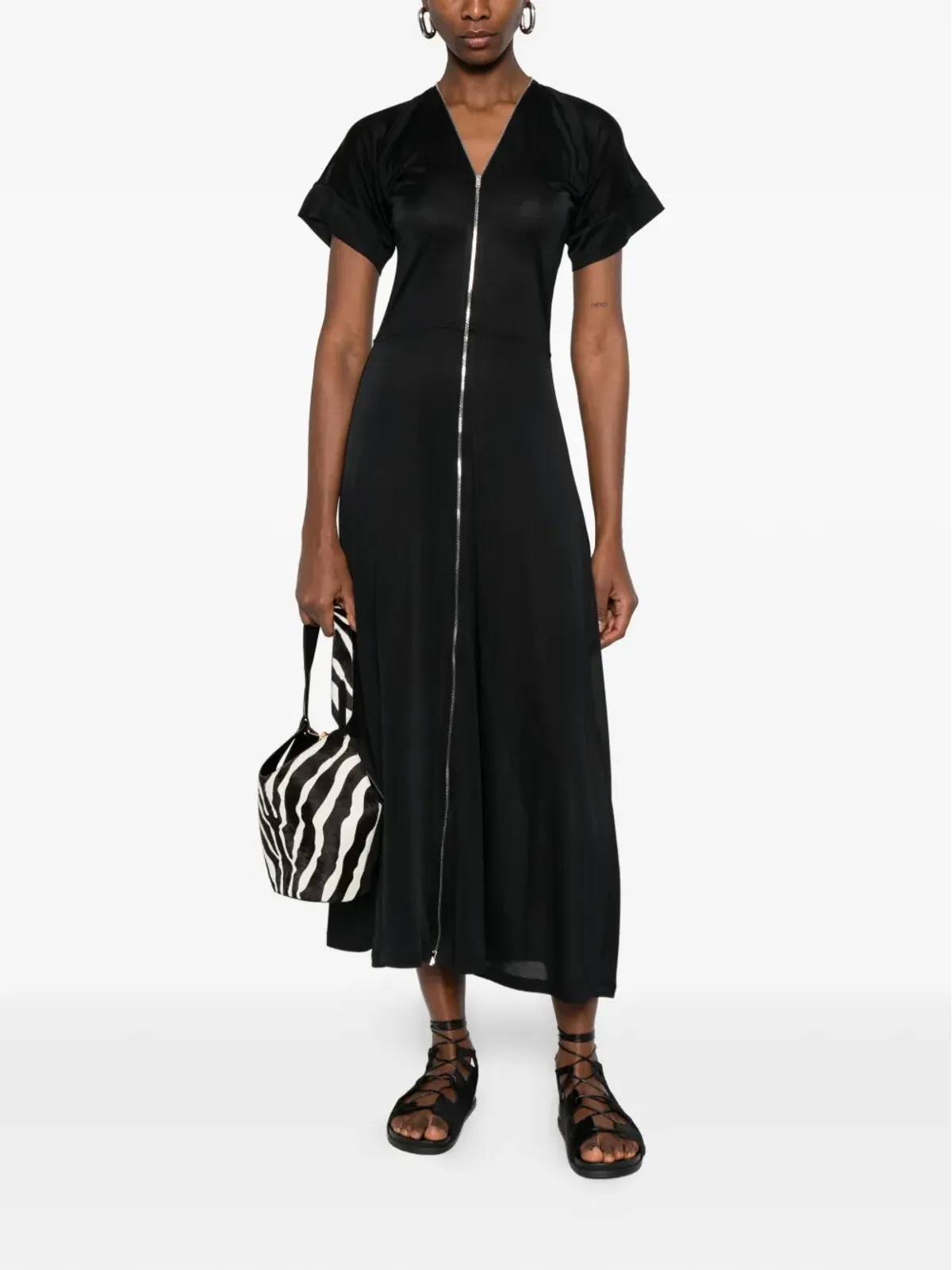 LEMAIRE V-neck zipped midi dress - Black - 画像2
