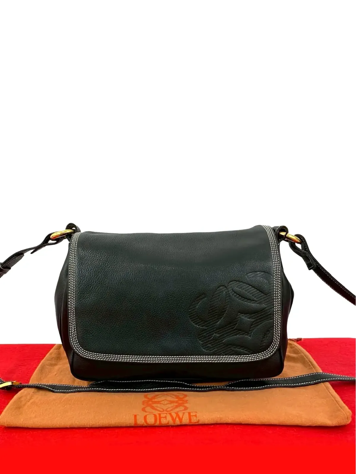 Loewe Pre-Owned レザー アナグラム フラップ クロスボディバッグ - 画像2