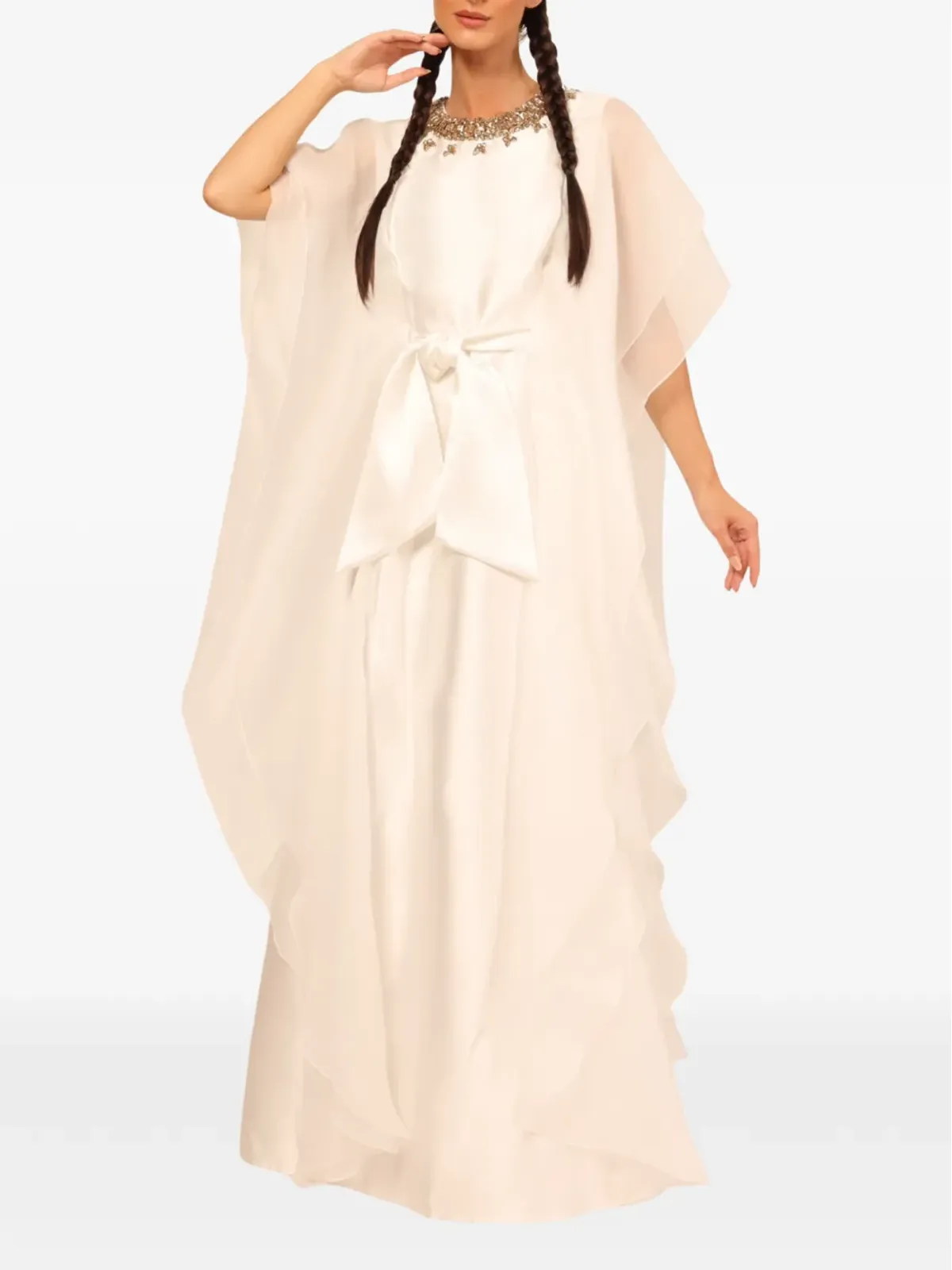 Baruni アルマス エンベリッシュド タイ マキシ ドレス - White - 画像3
