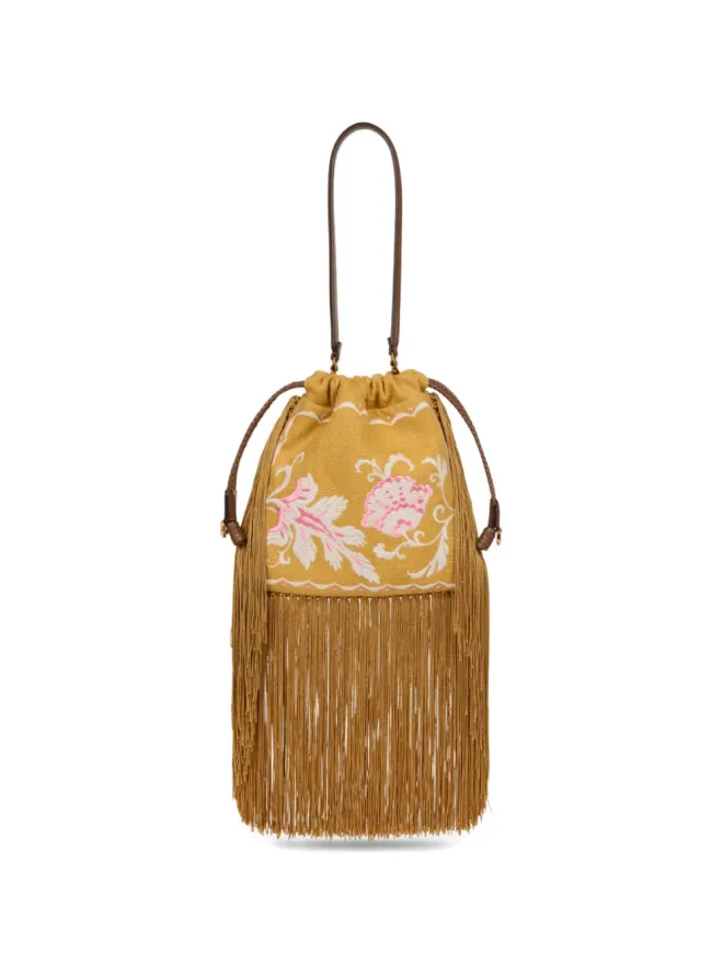 ETRO ETRO カリスペラ刺繍フリンジ付きバケツバッグ - イエローの商品画像