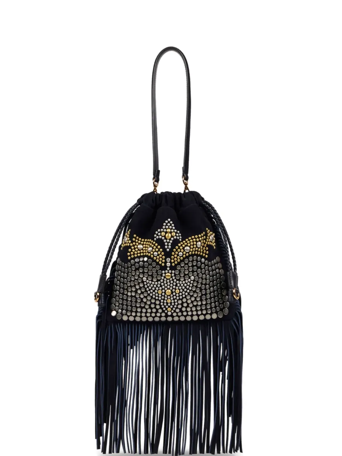 ETRO 小さめ Kalispera スタッズ付きフリンジ バケットバッグ ブルー - 画像1