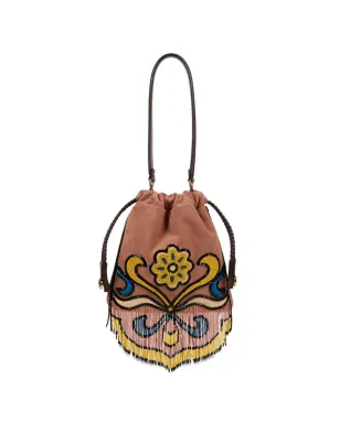 ETRO 小さめカリスペラ ビーズ付きフリンジスエード バケットバッグ - サムネイル1