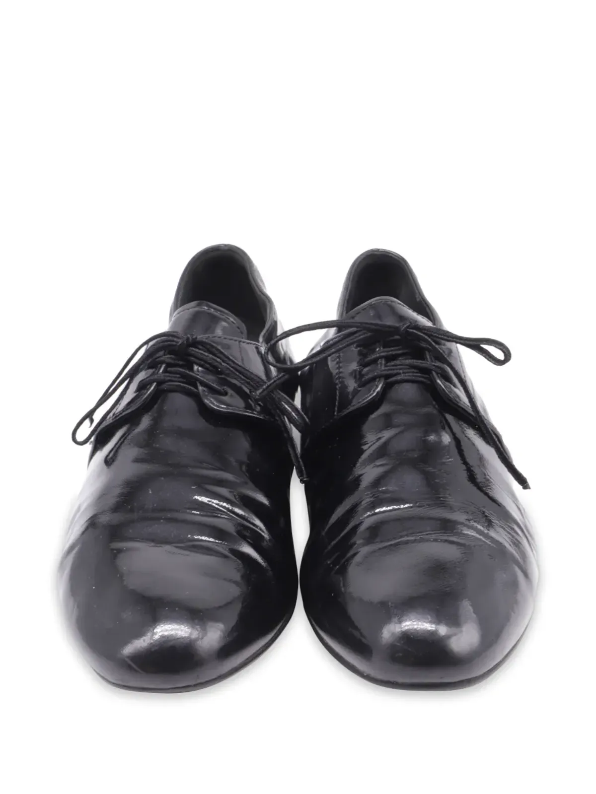 Prada ビンテージ レースアップ パテント ローファー ブラック - 画像5