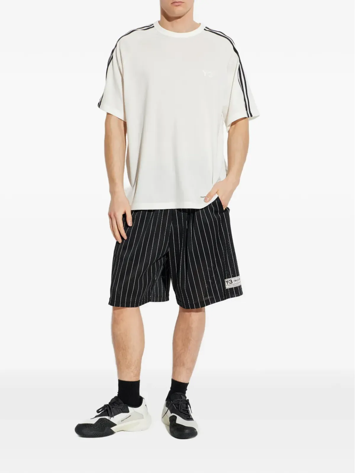 Y-3 striped drawstring shorts - Black - 画像2
