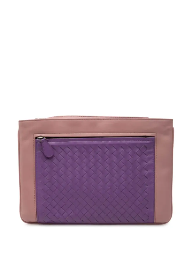 Bottega Veneta Pre-Owned Bottega Veneta ビンテージ 2012-2025 バイカラー ナッパ レザー イントレッチァート ウィストレット クラッチバッグ - ピンクの商品画像