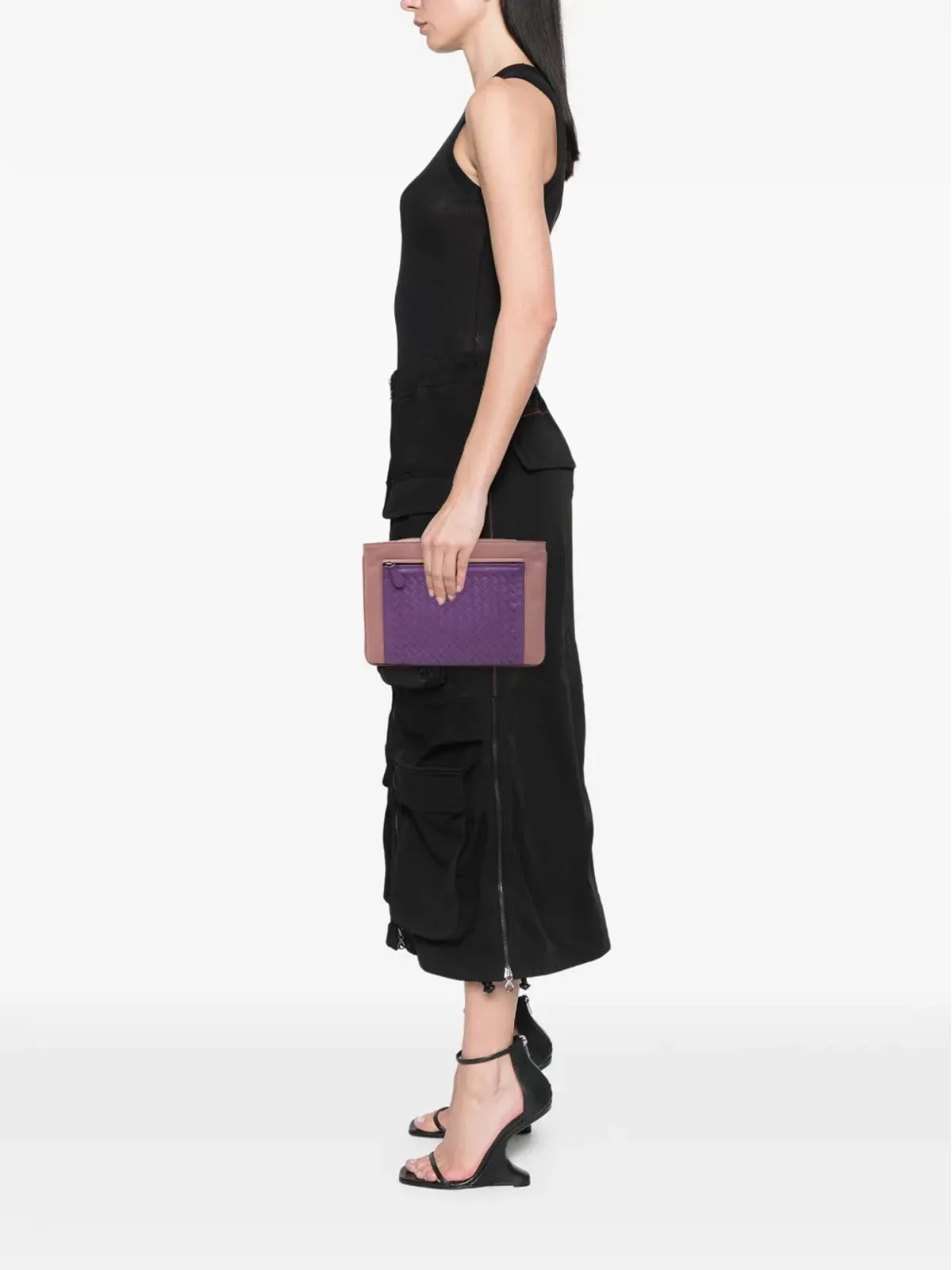 Bottega Veneta ビンテージ 2012-2025 バイカラー ナッパ レザー イントレッチァート ウィストレット クラッチバッグ - ピンク - 画像2