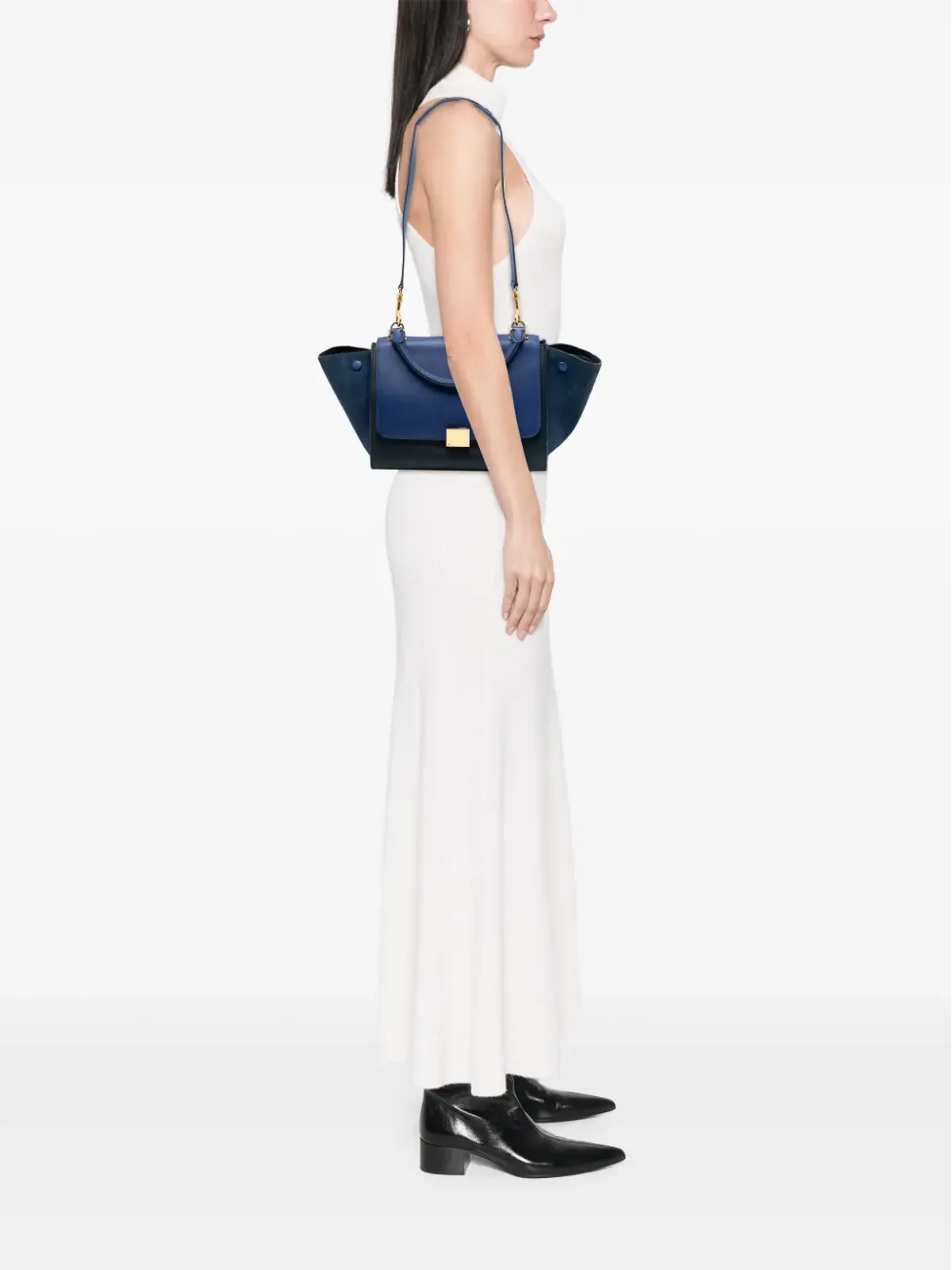 Celine Pre-Owned 2014年スモール バイカラー カーフスキンとスエード トラペーズ・サッチェル - ブラック - 画像2