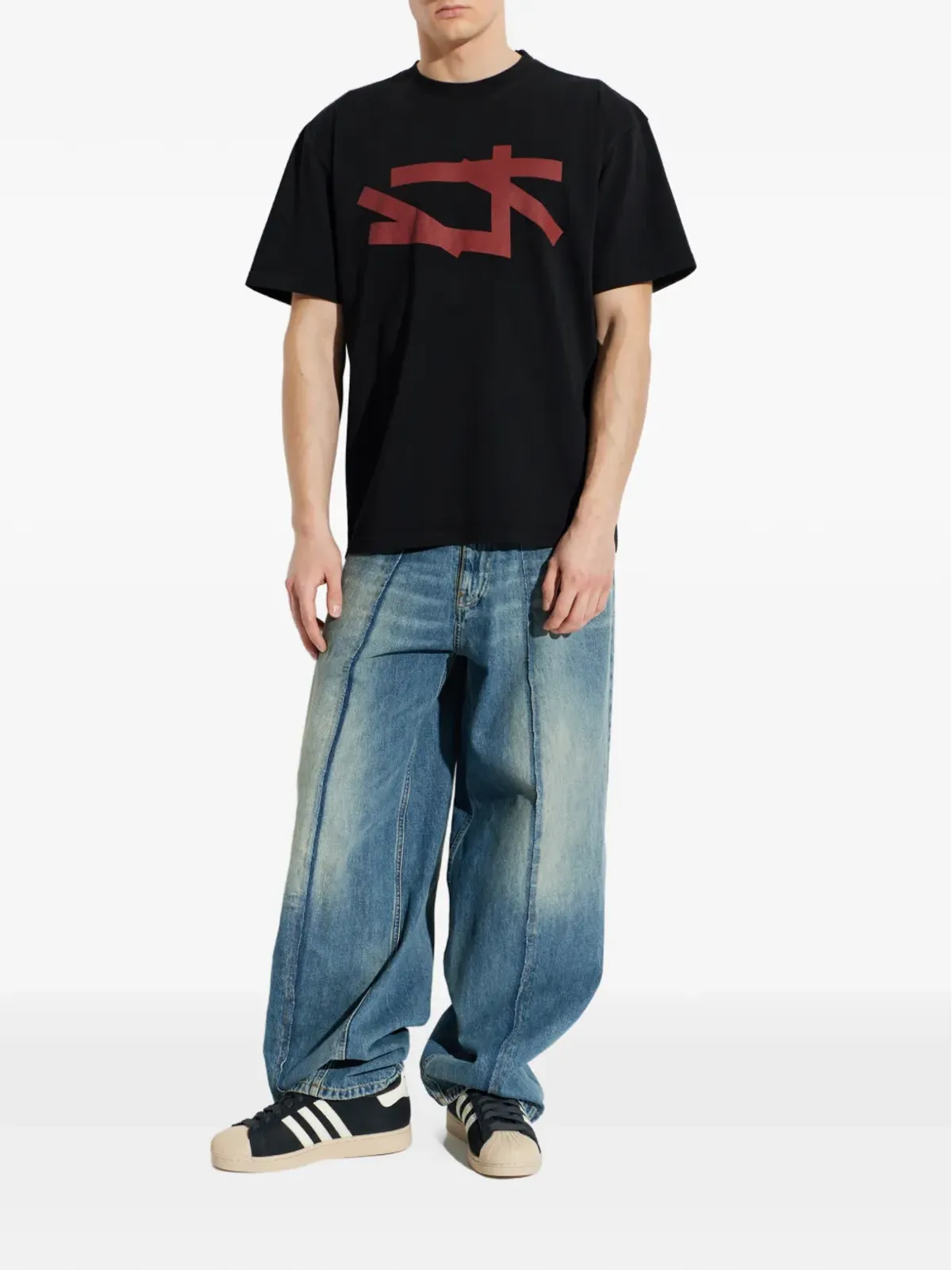 44 LABEL GROUP グラフィック クルーネック Tシャツ ブラック - 画像2