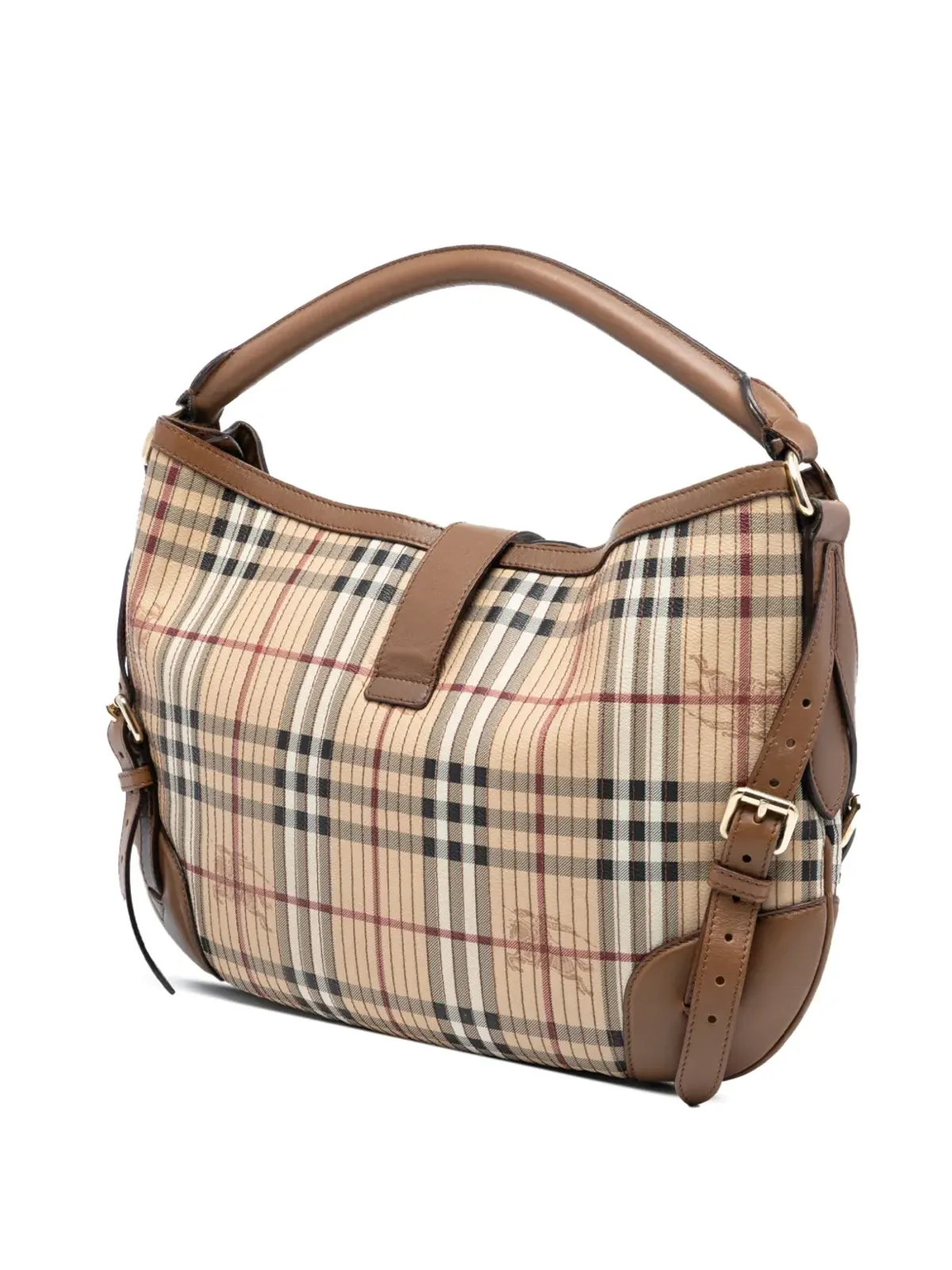Burberry Pre-Owned ヘイマーケット チェック ステッチ入り コーテッドキャンバスとレザーの ダンロー サッチェル - ブラウン - 画像3